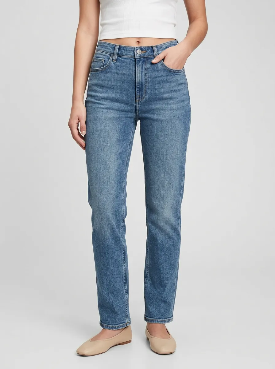 Straight Leg Pocket Detail Easy Wear Denim Jeans