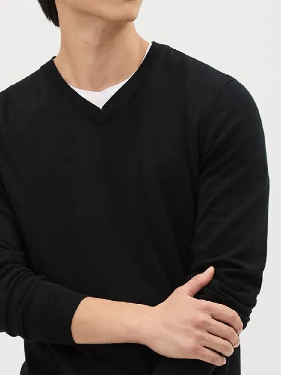 Black Long-Sleeve V-Neck Sweater