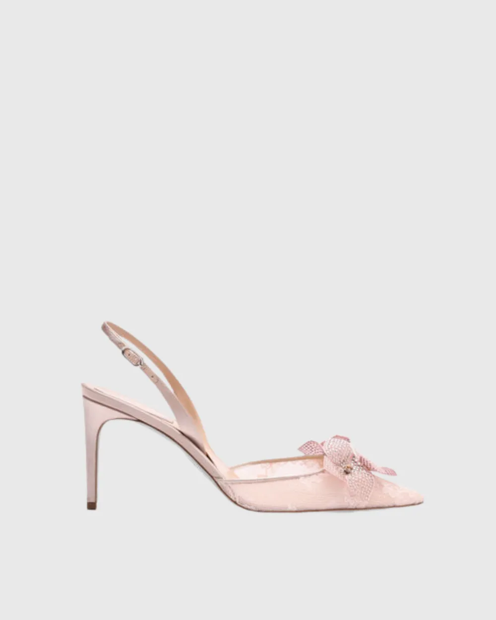 Rhinestone Flower Lace Slingback Pumps