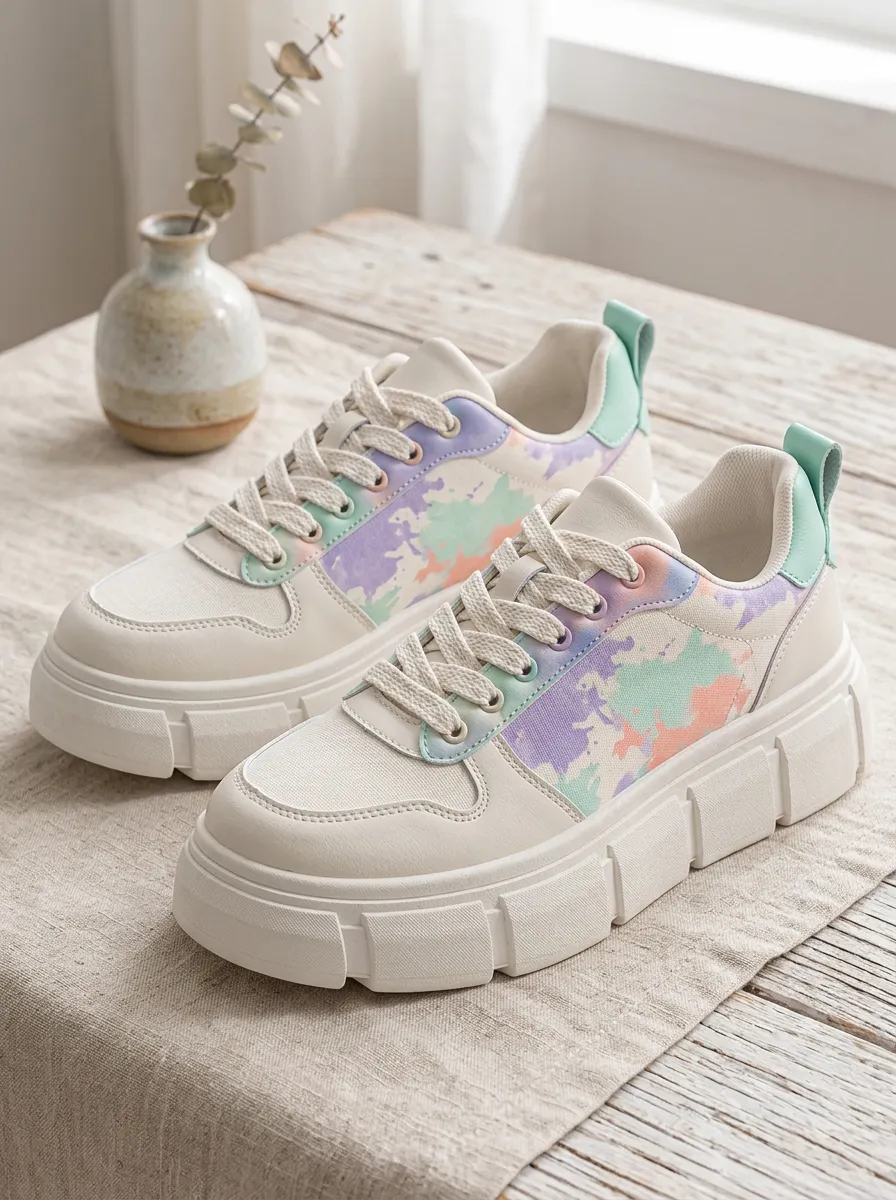 Women's Soft-Style Pastel Tie-Dye Pattern Skate Shoes
