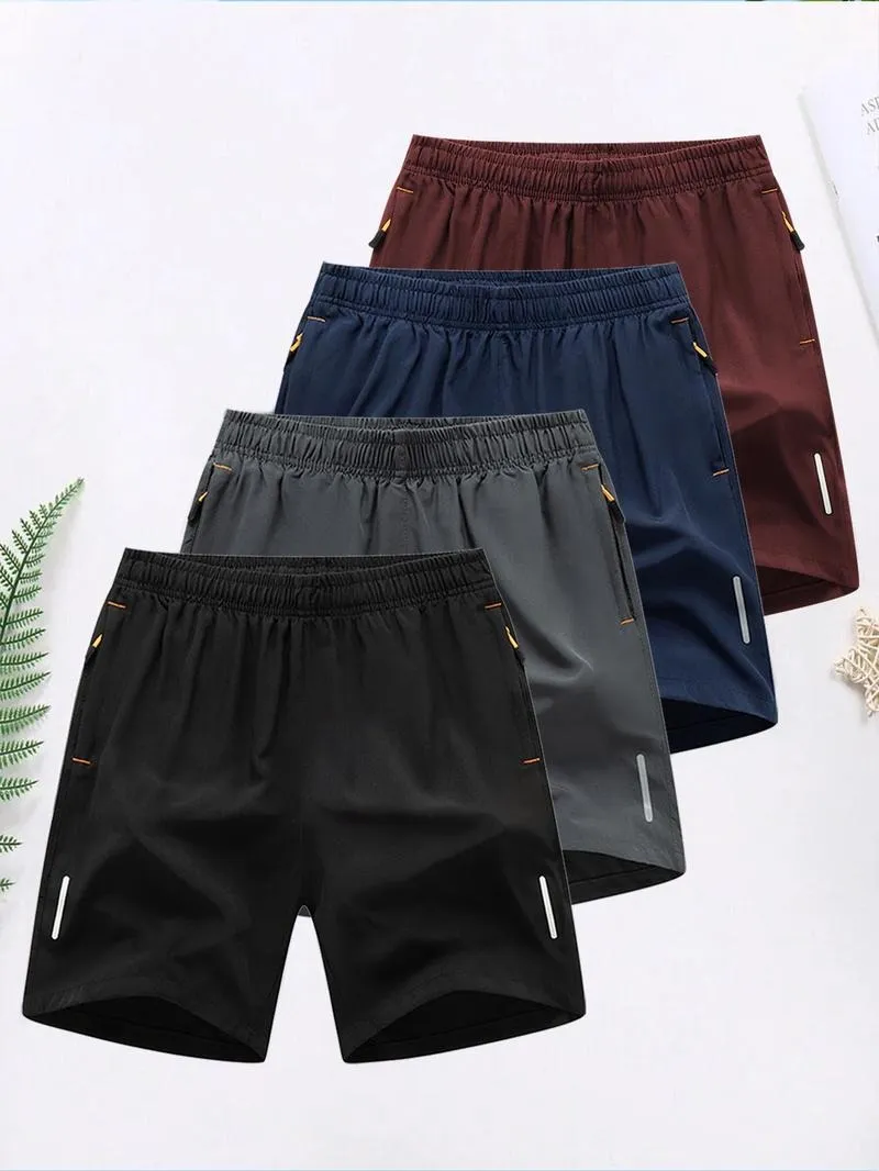 Men's Solid Color Zipper Pocket Shorts