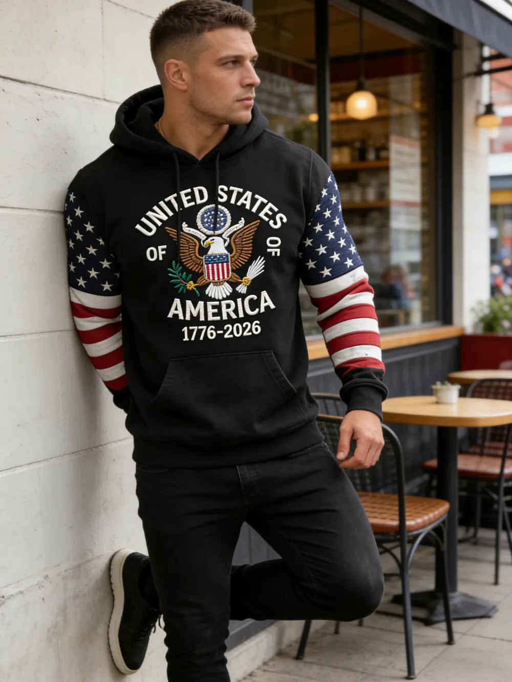 USA 250Th Anniversary ✦ Final Clearance Sale UNITED STATES OF AMERICA Embroidery Pattern Patchwork Hooded Sweatshirt