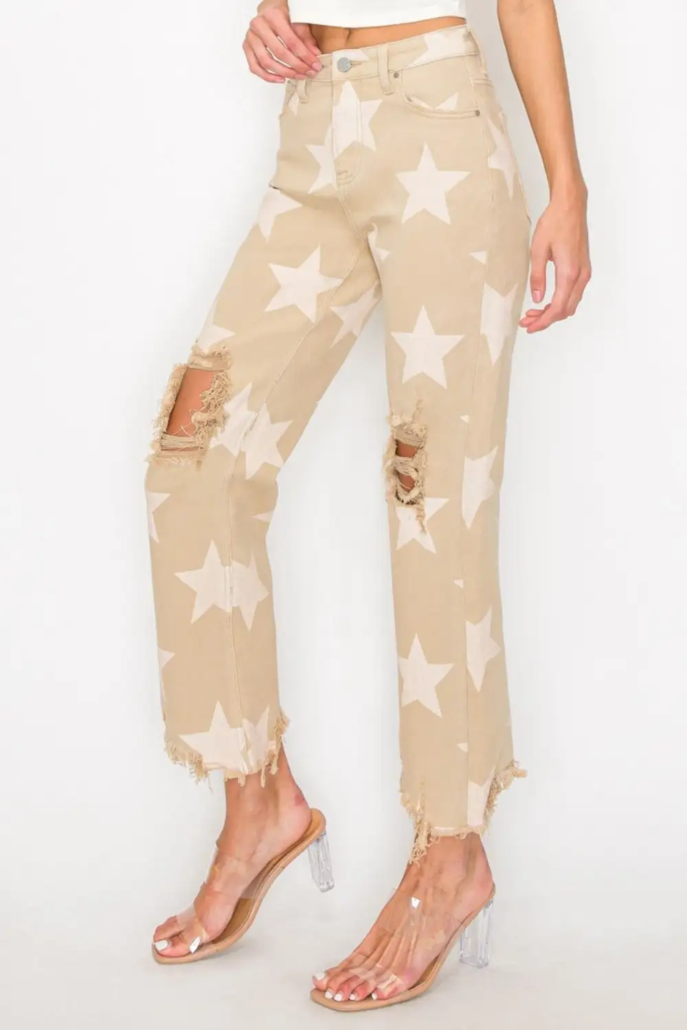Easy High Waist Frayed Hem Denim Jeans