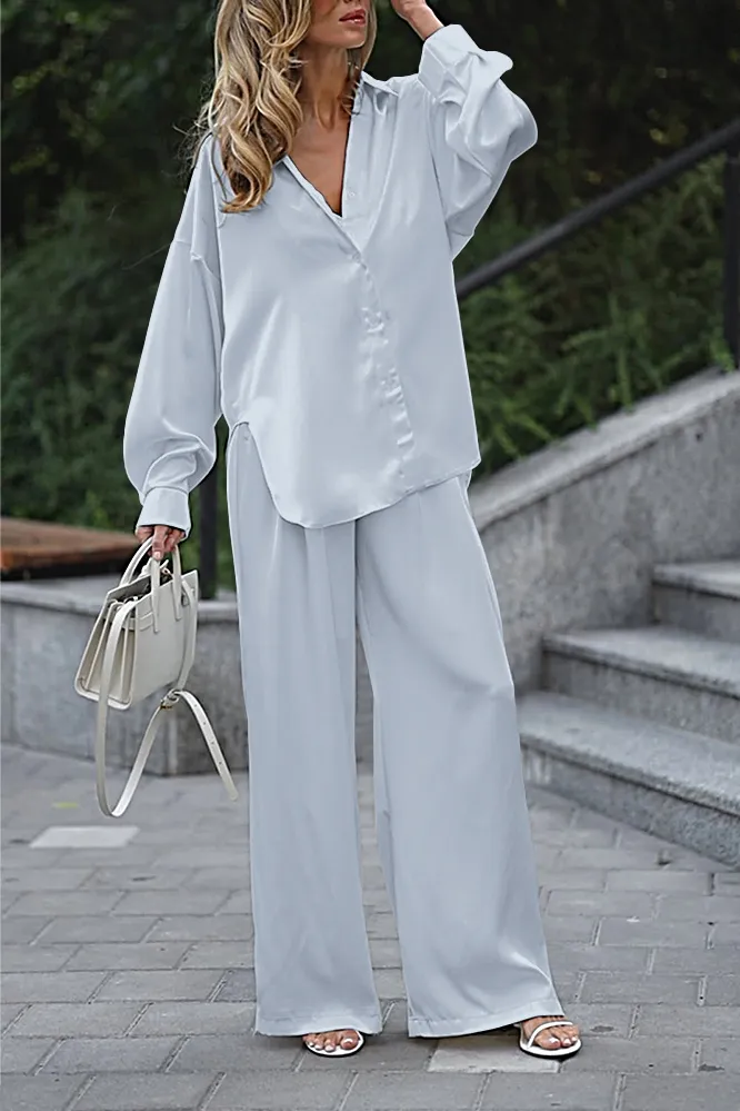 8PACK-Solid Color Silk Fabric Tank Top and Shirt and Pants Three Piece Set