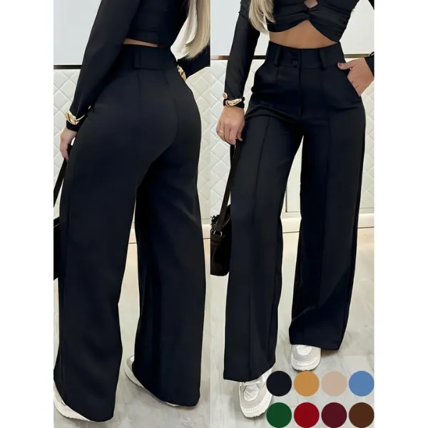 Women's Simple Wide-Leg Pants with Double Button Front, Versatile Commuter Essential Single Piece