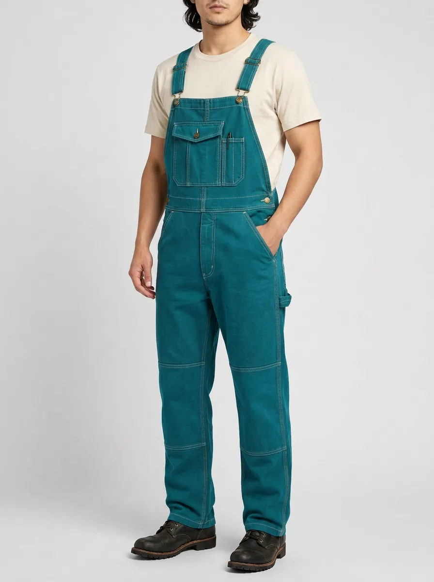 Men's Olive Green Utility Workwear Cotton Bib Overalls