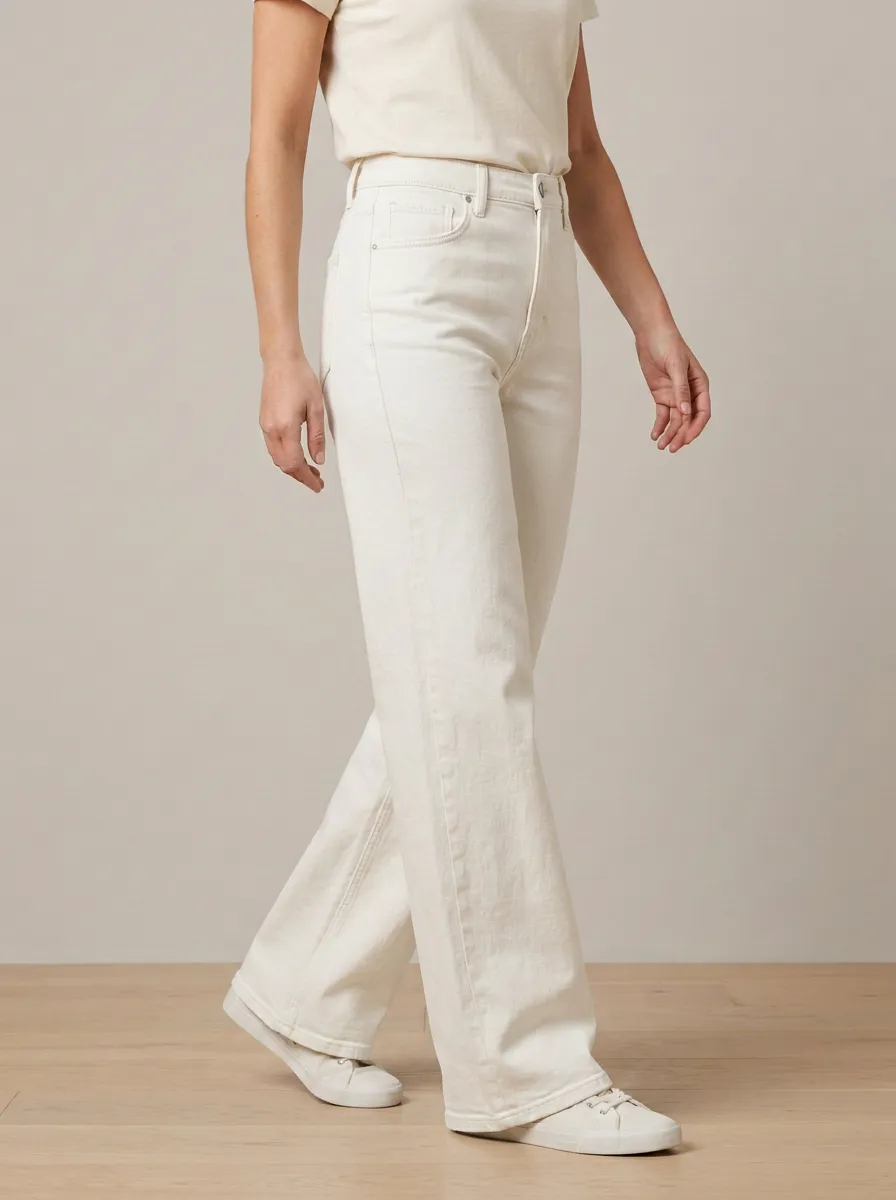 Versatile High-Rise Wide-Leg Washed Denim Jeans