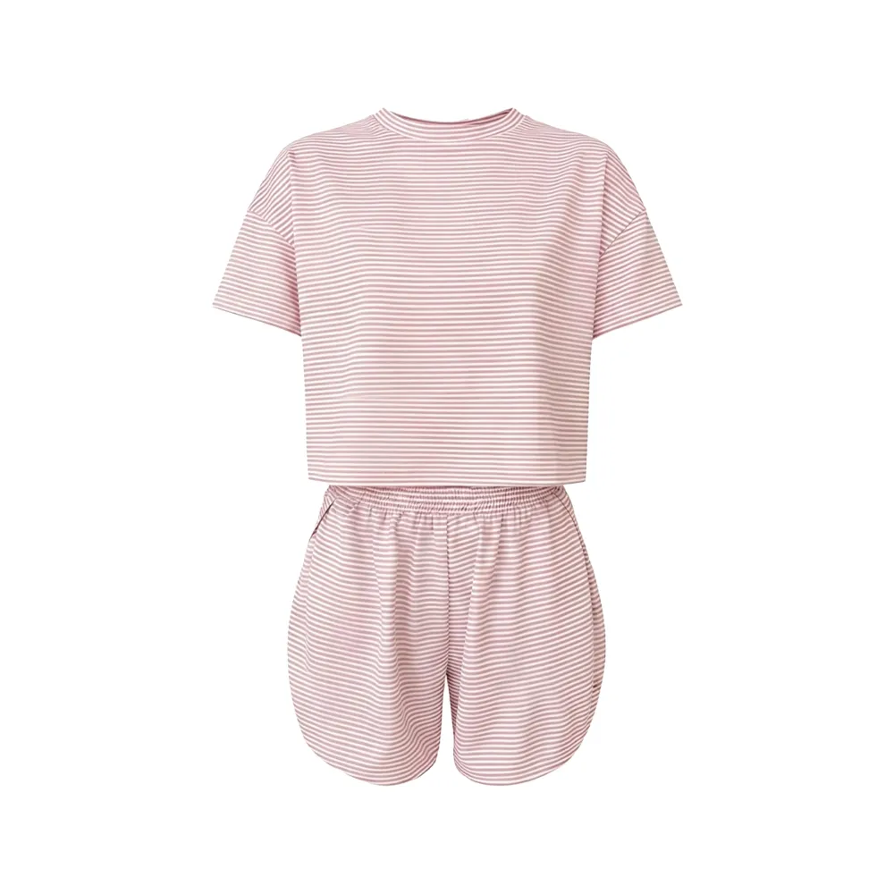 Women's Casual Round Neck T-shirt & Elastic Waist Shorts