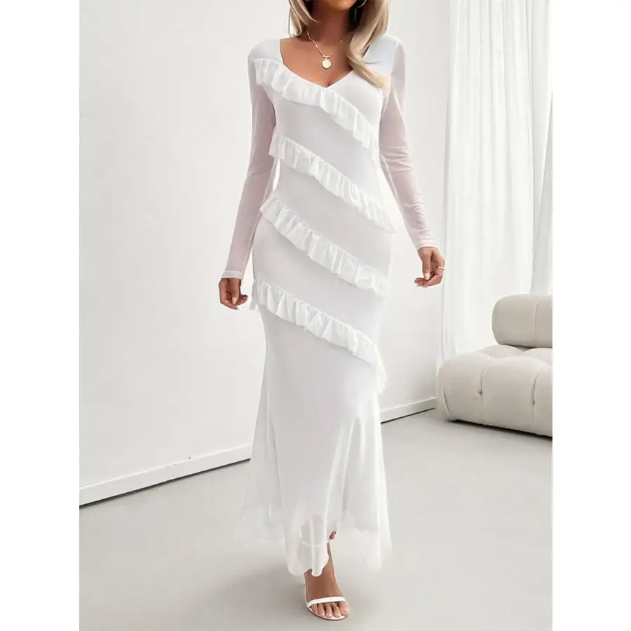 Devine Ruffled Surplice Long Sleeve Maxi Dress