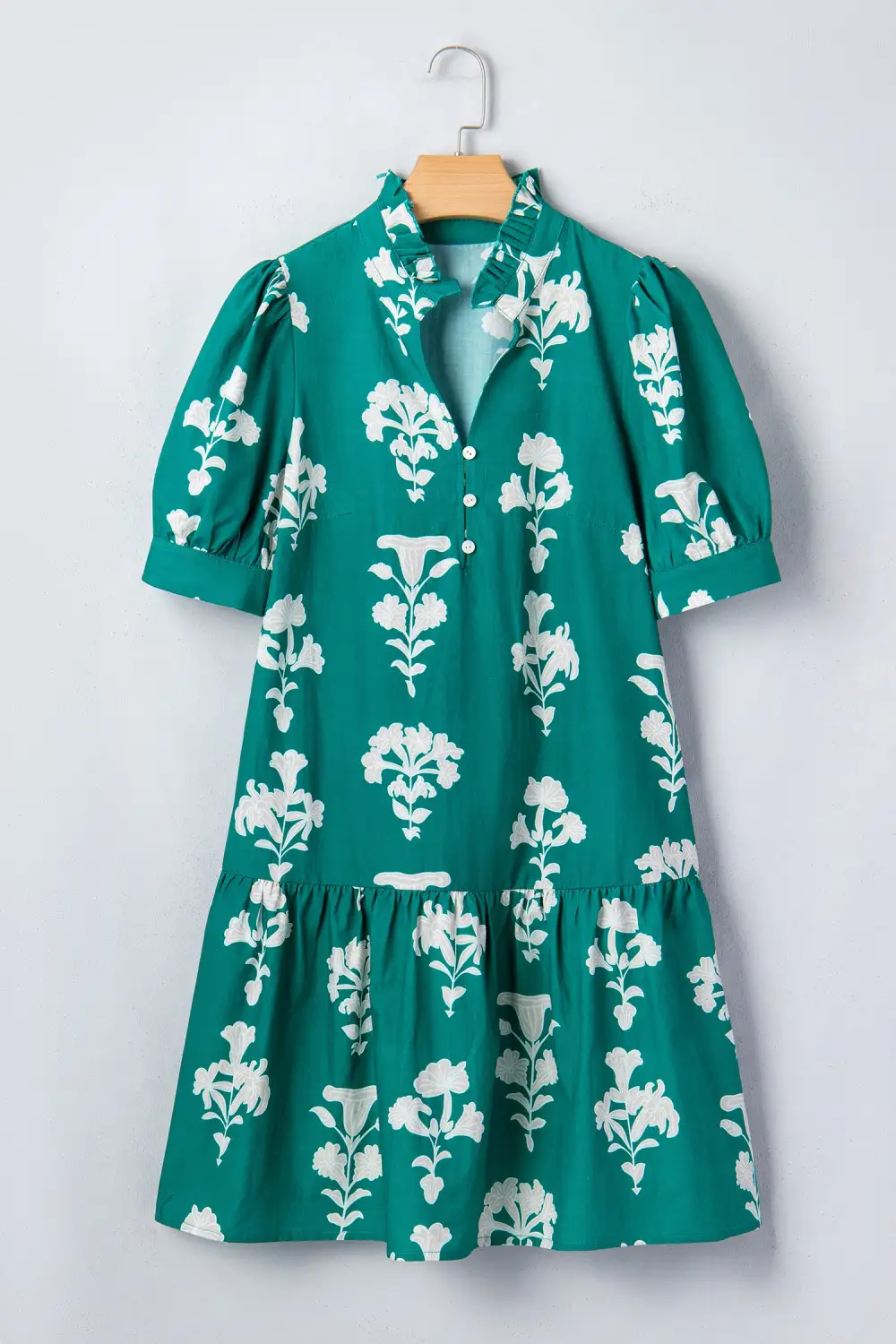 Floral V Neck Ruffle Mini Dress