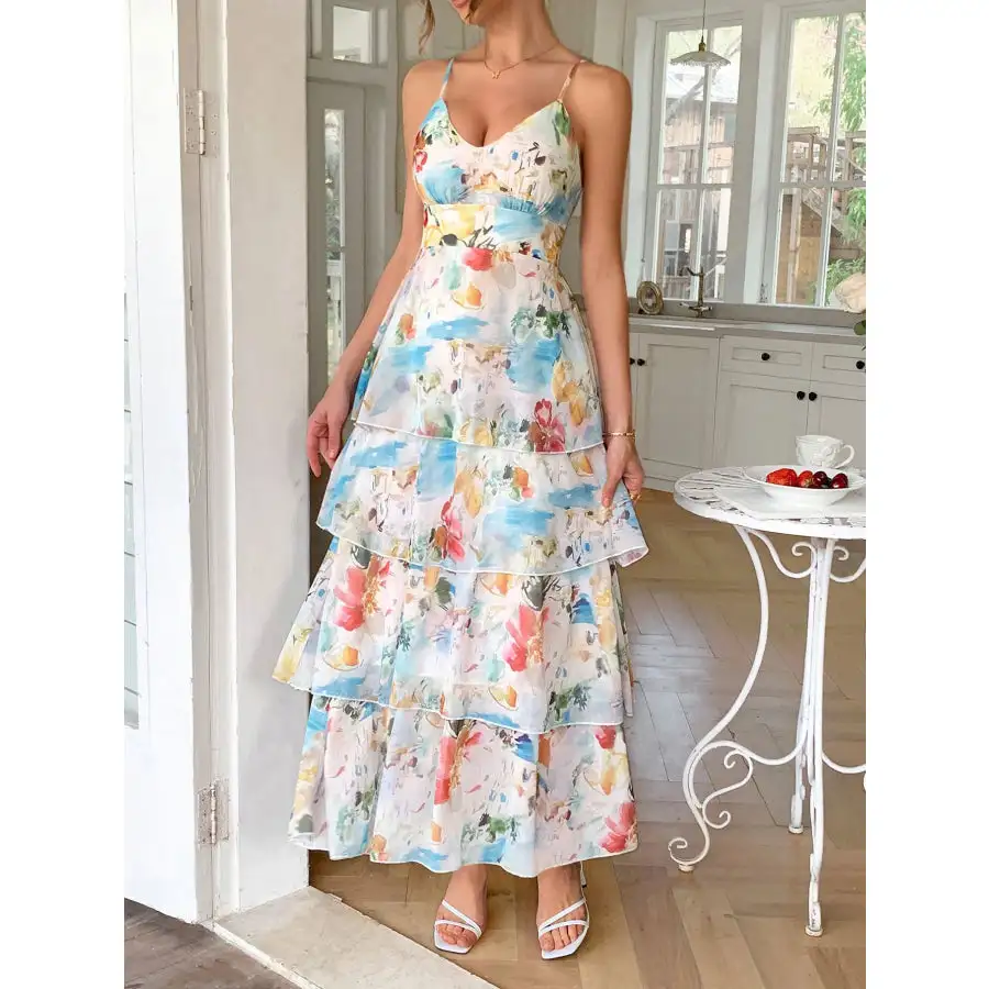 Floral Print Layered Maxi Cami Dress
