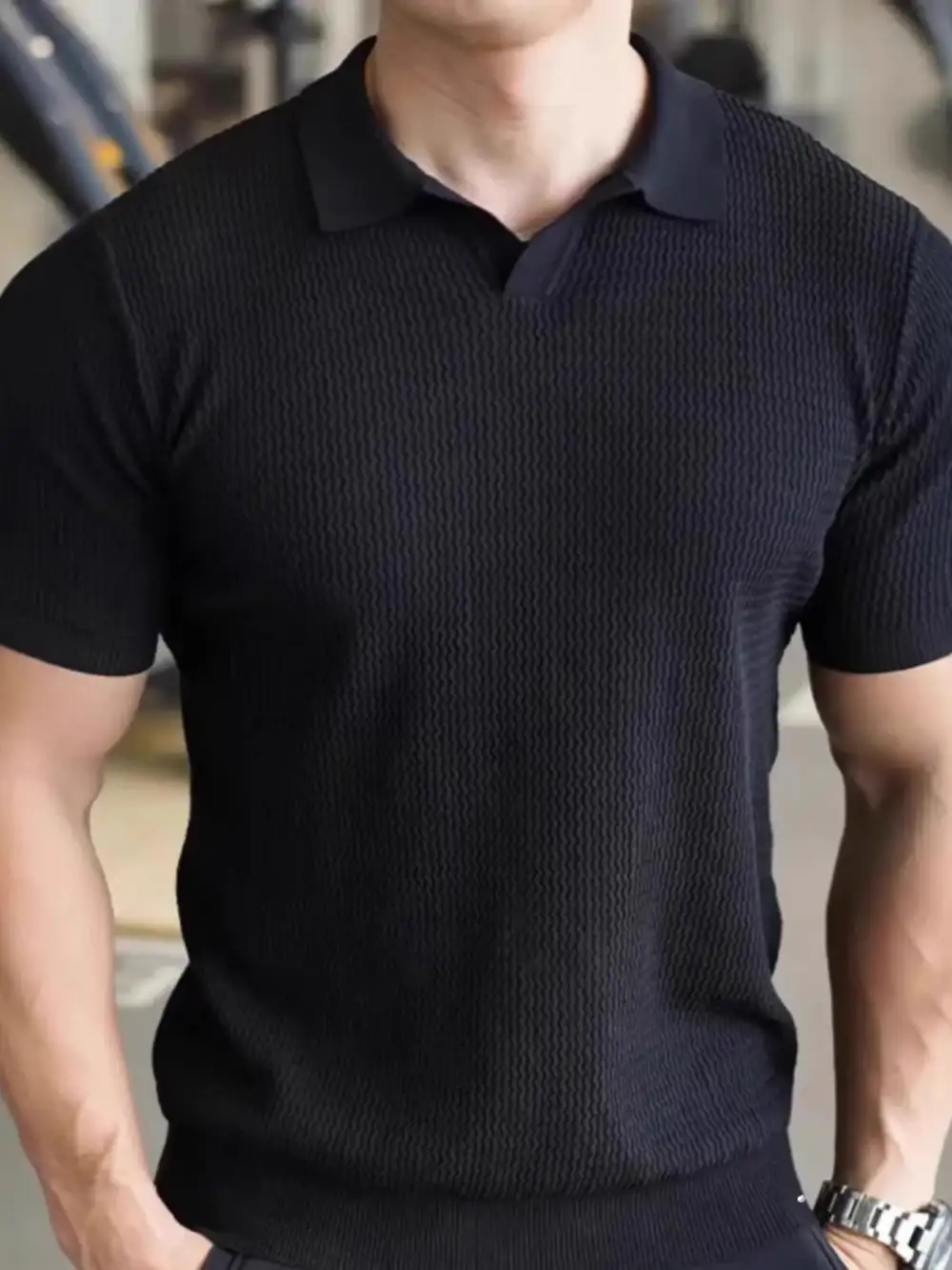 Textured Ribbed Knit Polo Shirt