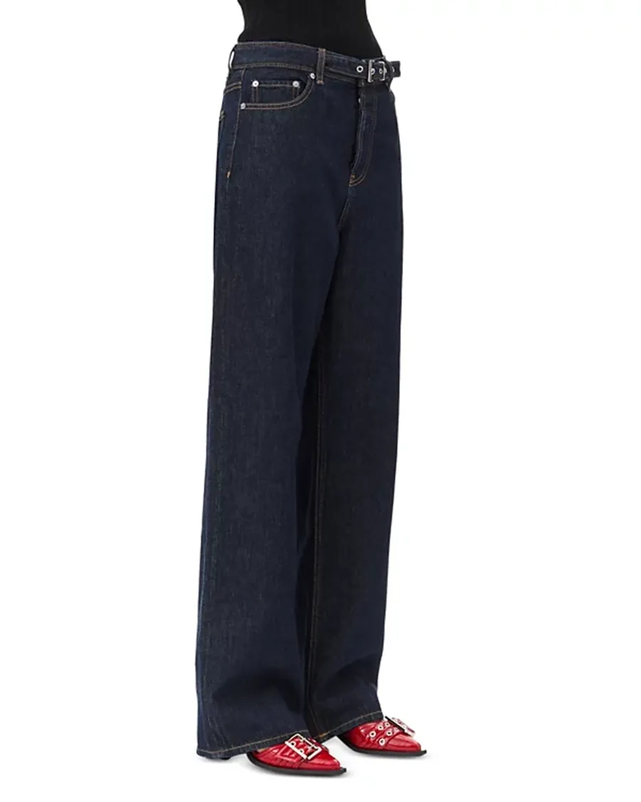 Belted Wide Leg Jeans in Rinse