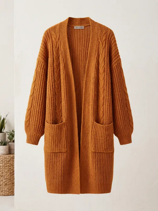 Women's Fall Cable Knit Open Long Cardigan