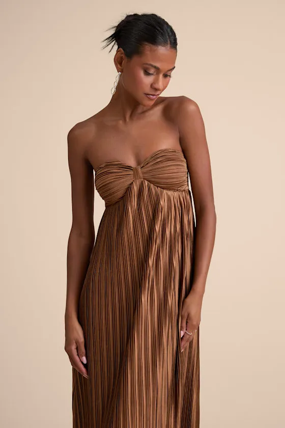 Whimsical Beauty Hot Pink Satin Plisse Strapless Maxi Dress