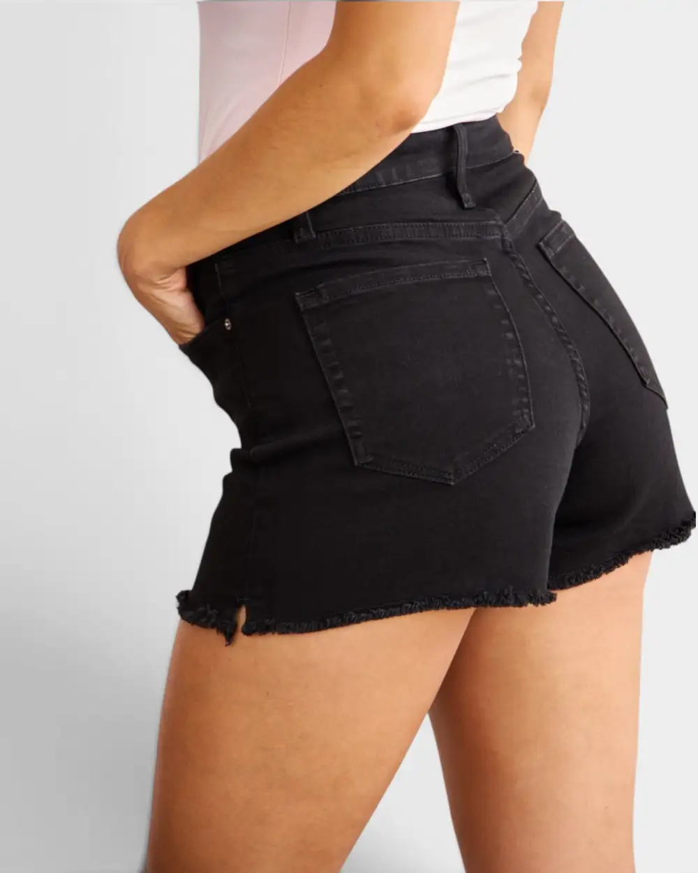 High Rise Structured Waist Denim Shorts