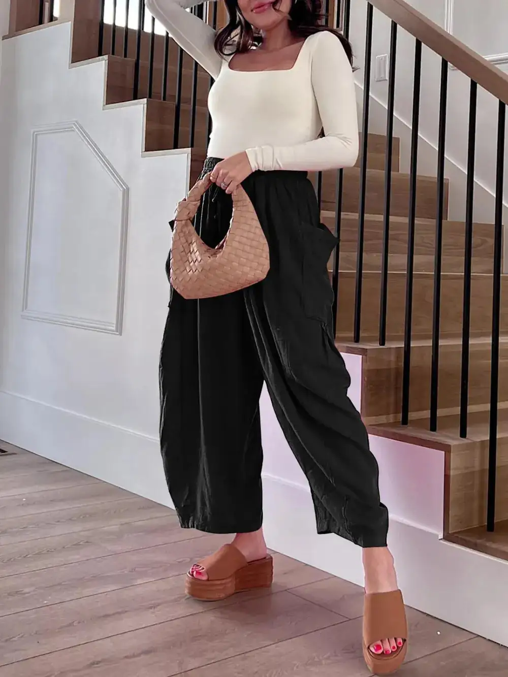 Casual Drawstring Pocket Detail Pants