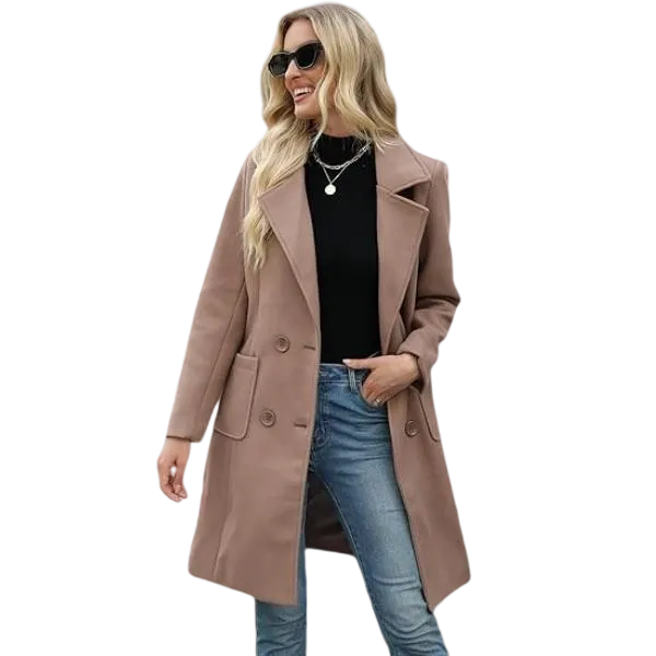 Women‘s Winter Wool Blend Camel Mid-Long Coat
