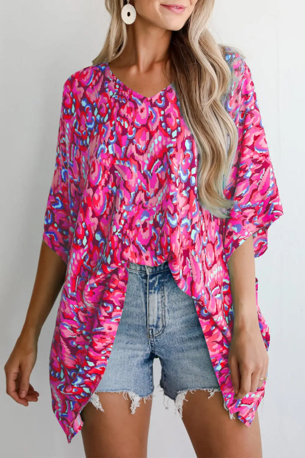 Abstract Print V-Neck Relaxed Fit Blouse