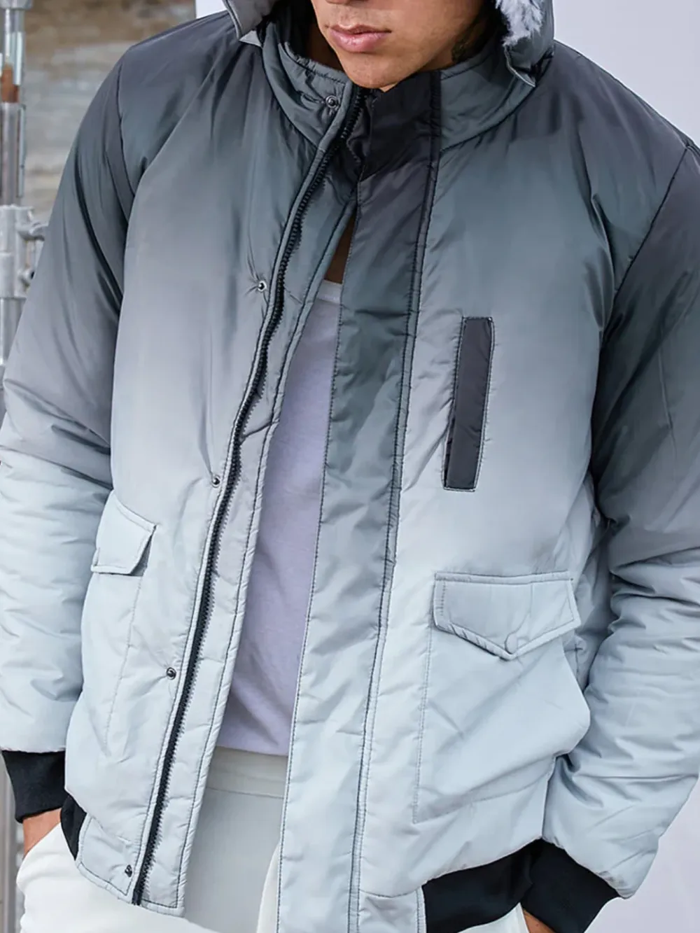 Ombre Effect Hooded Puffer Jacket