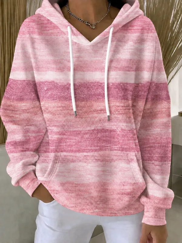 Women's Ribbon Print Long Sleeve Hooded Sweatshirt
