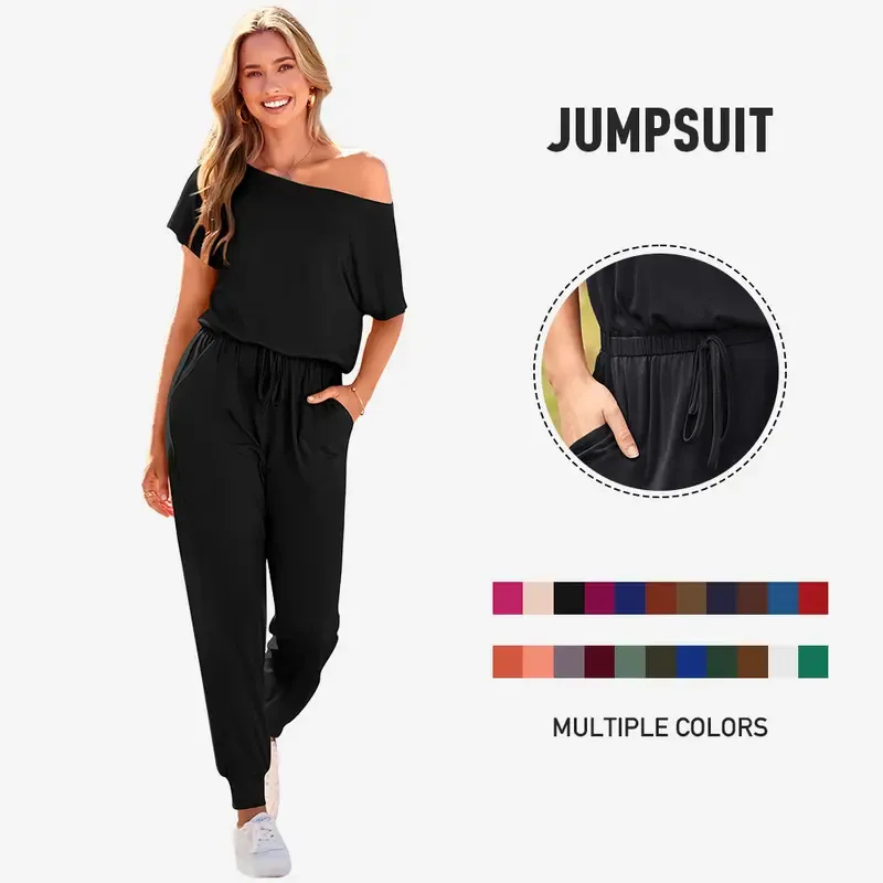 Women's EasyBreezy Off-Shoulder Jumpsuit – Adjustable Elastic Waist