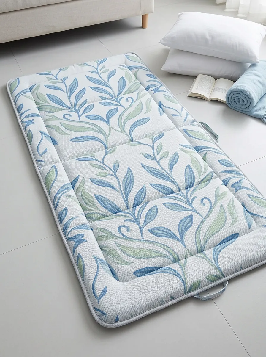 Portable Botanical Nature Lover Blue Leaf Pattern Cooling Mat
