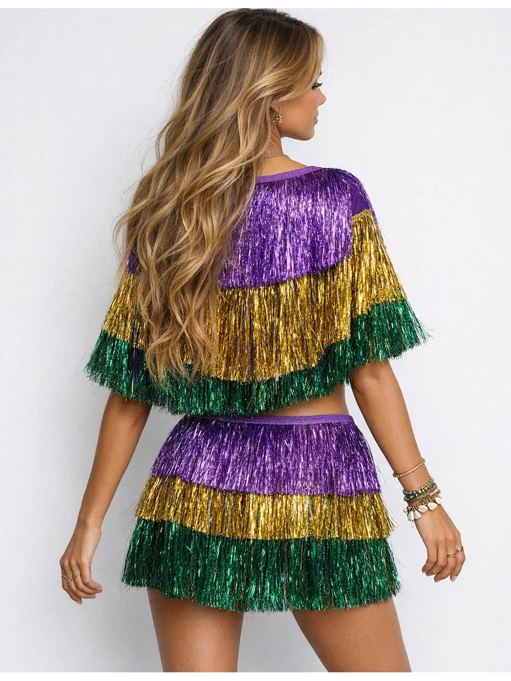 Mardi Gras Fringe Tinsel Poncho Top