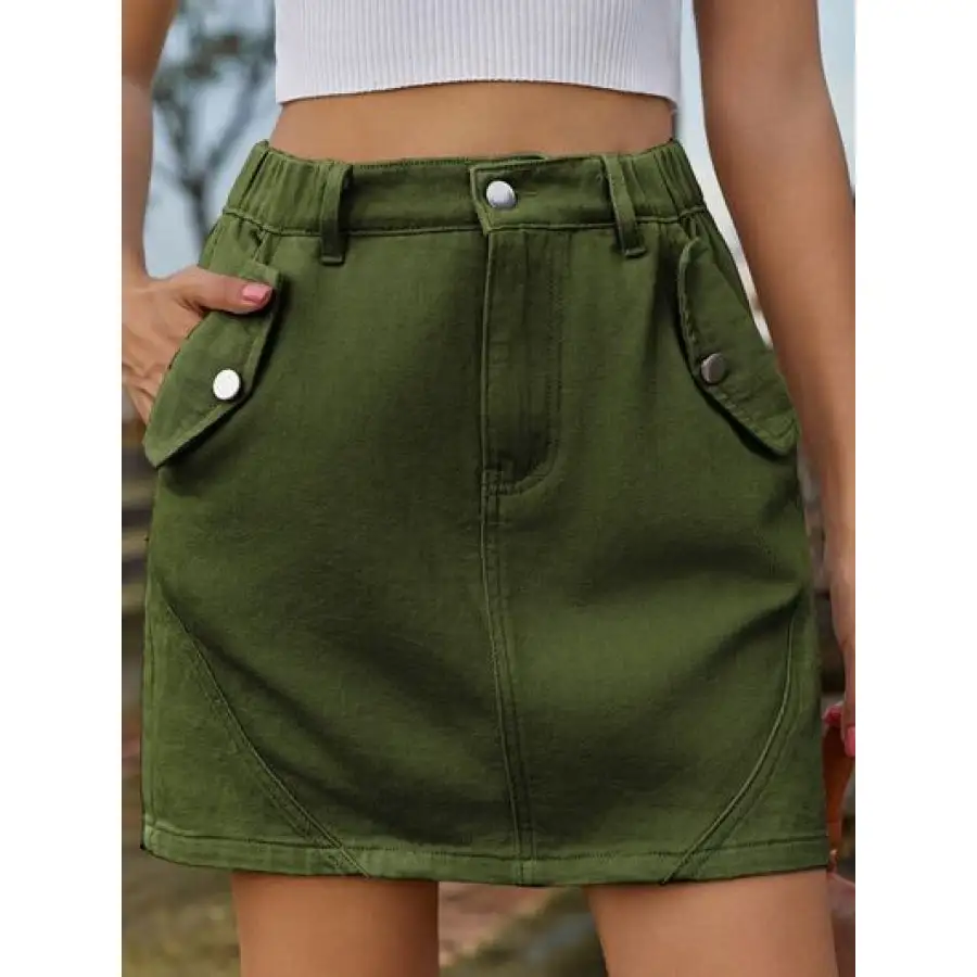 Pocketed Buttoned Mini Denim Skirt