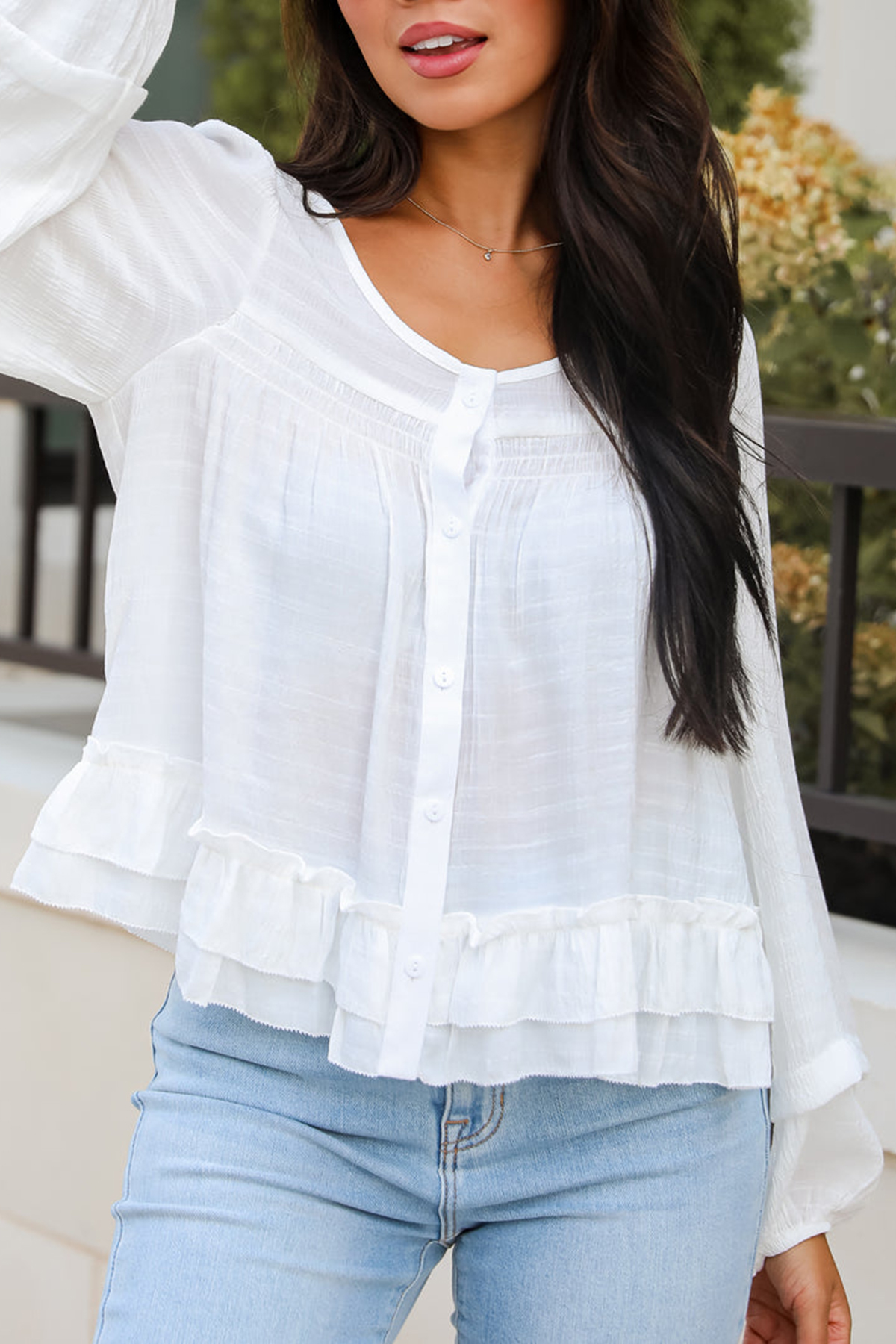 Composed Personality White Ruffle Blouse
