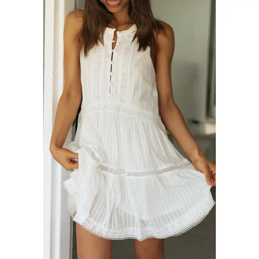 Half Button Sleeveless Mini Dress