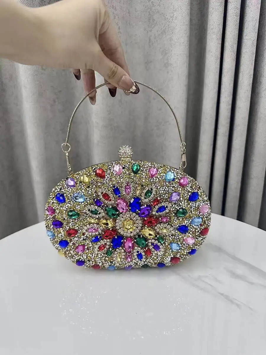 Geometric Rhinestone Shimmer Clutch Bag