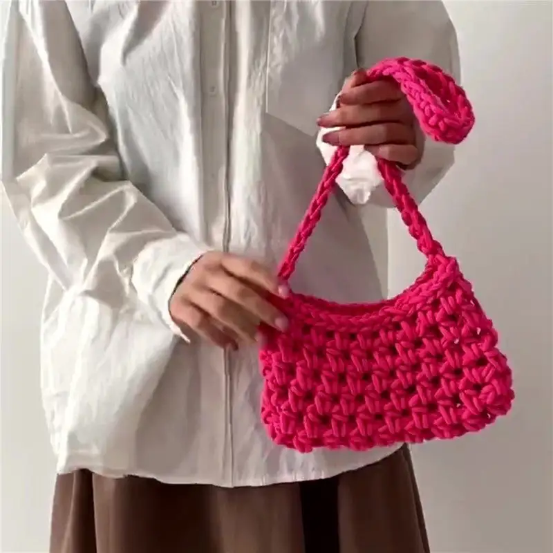 Solid Crochet Knitted Shoulder Bag