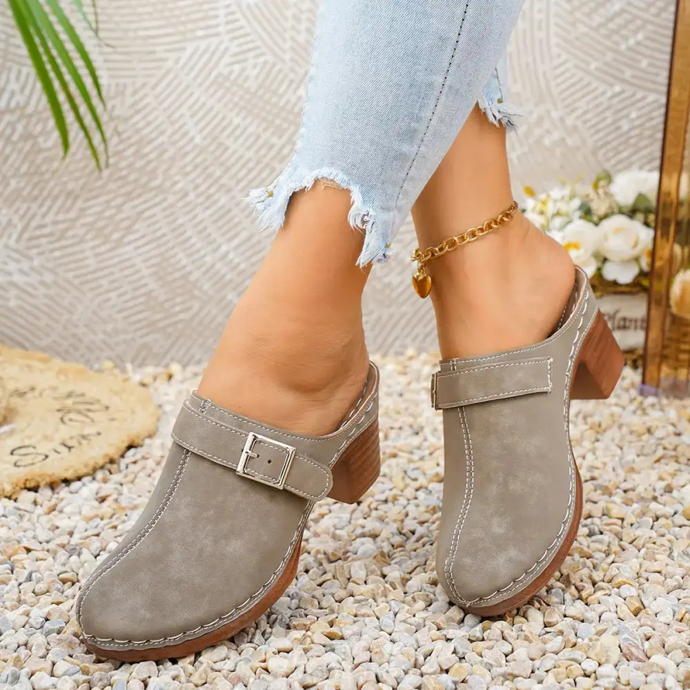 Textured Round Toe Block Heel Sandals