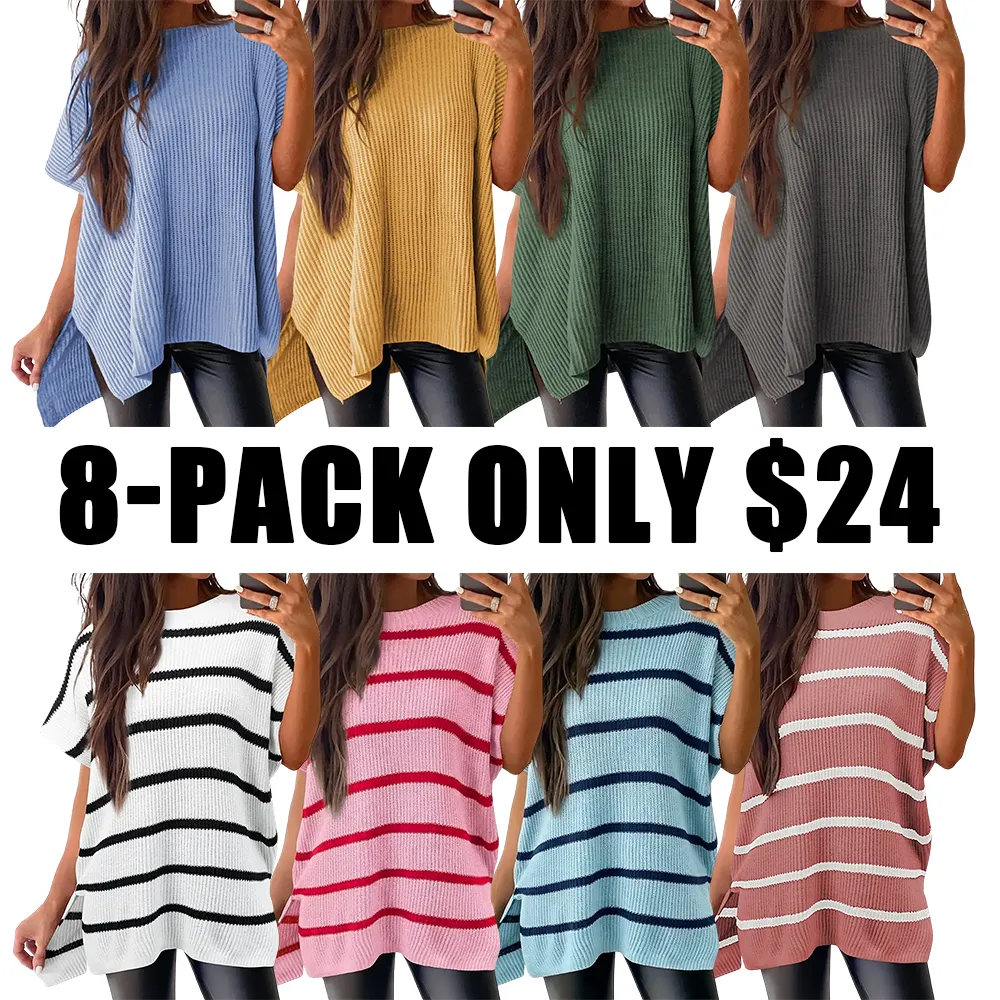 🔥Hot Sale💥 - Women's Round Neck Batwing Short Sleeve Loose Knit Top
