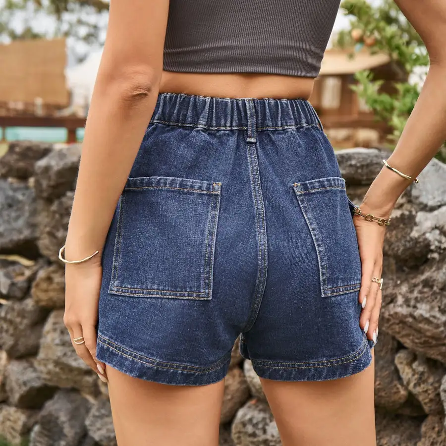 High Waist Denim Shorts with Pockets