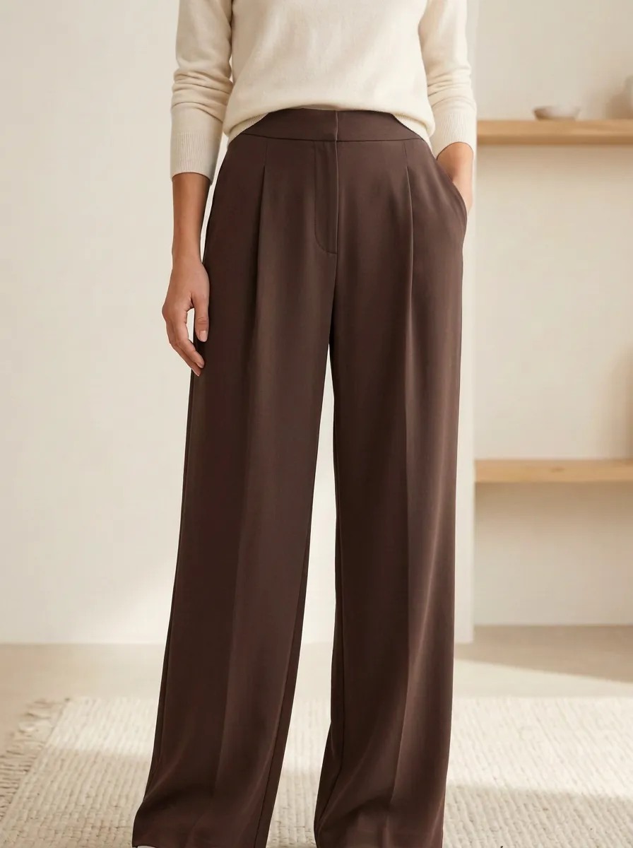 Classic Pattern Wide-Leg Pleated Women's Wide-Leg Pants
