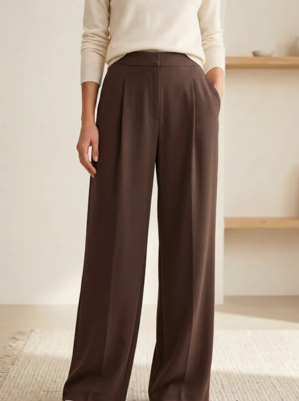 Classic Pattern Wide-Leg Pleated Women's Wide-Leg Pants