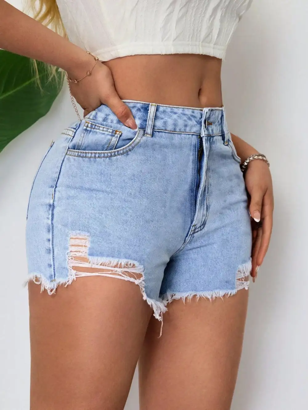 Distressed Raw Hem Denim Casual Shorts