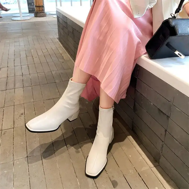 Leather Loafer Square-Toe Ankle Boots