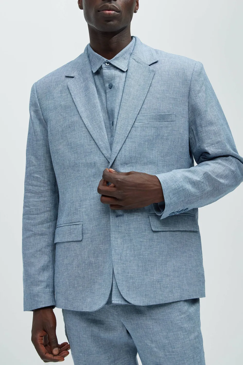 Linen Suit Jacket - Blue