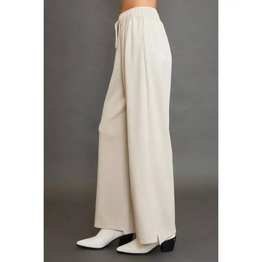 Elastic Drawstring Waistband Wide Leg Pants