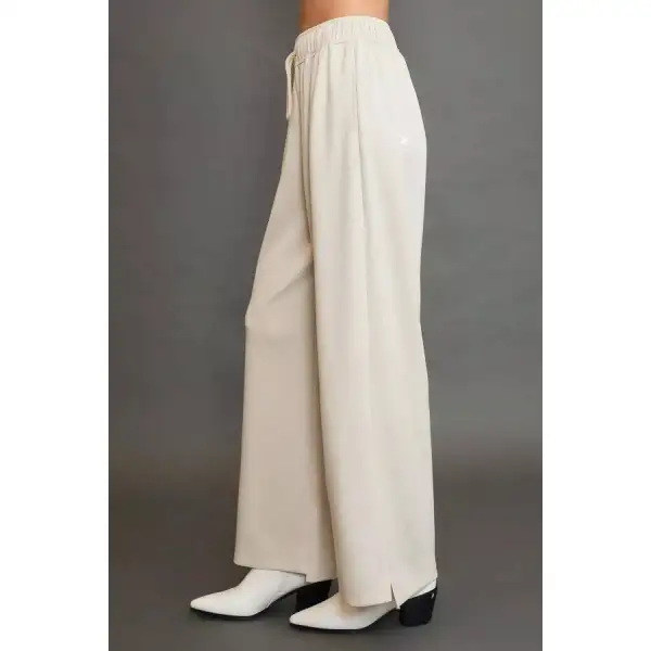 Elastic Drawstring Waistband Wide Leg Pants