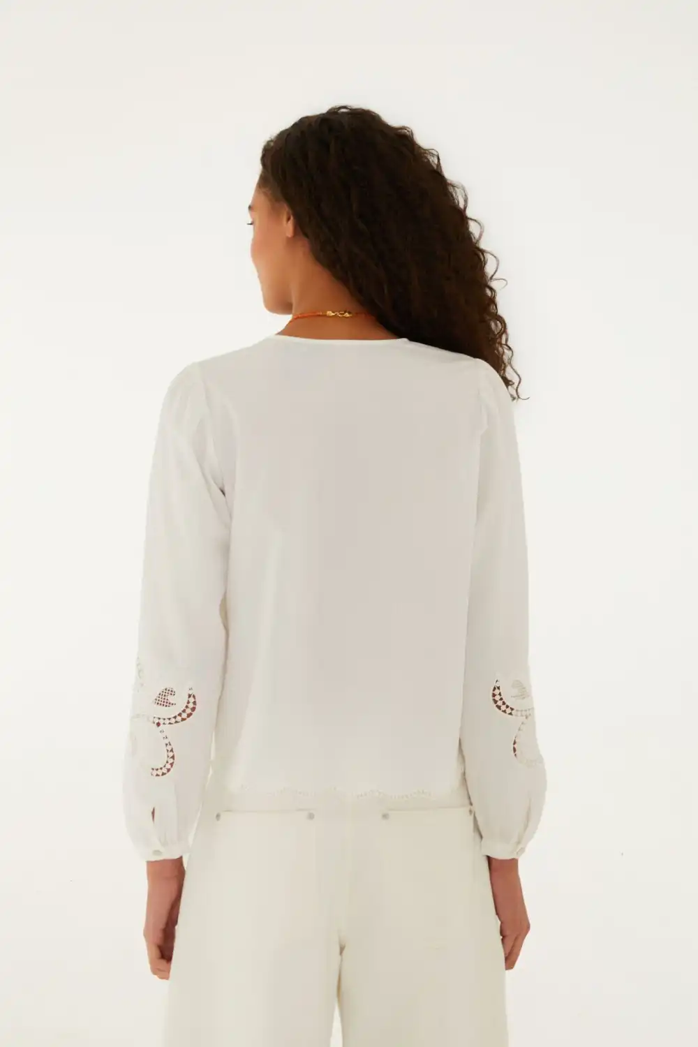 Lace-Trim Embroidered Eyelet Floral Blouse