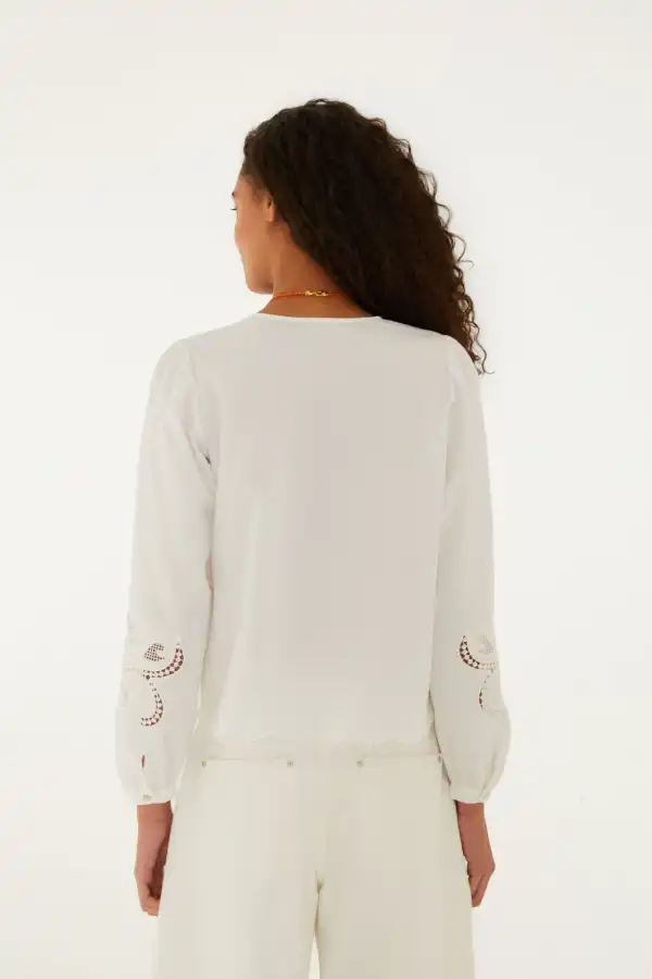 Lace-Trim Embroidered Eyelet Floral Blouse