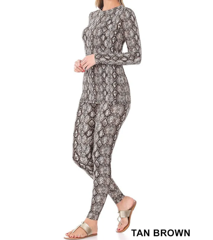 Buttery Soft Snake Print Top and Leggings ( Piece) Set Tan