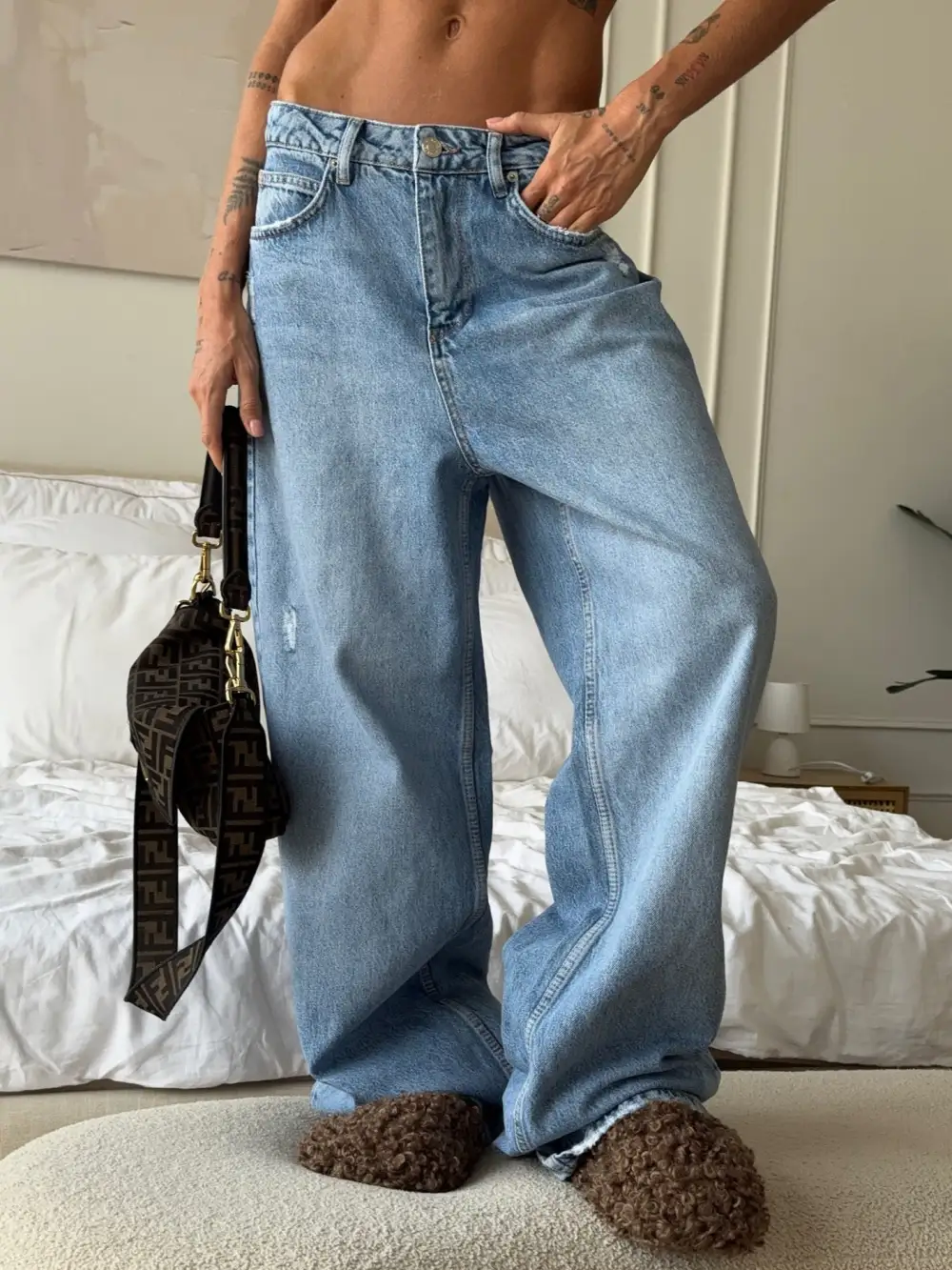 Versatile Wide Leg Washed Denim Jeans