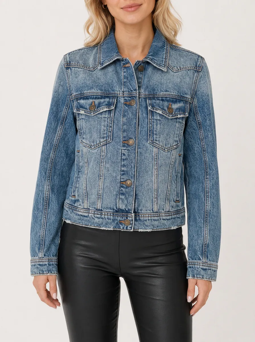 Women's Vintage Wash Distressed Denim Jacket