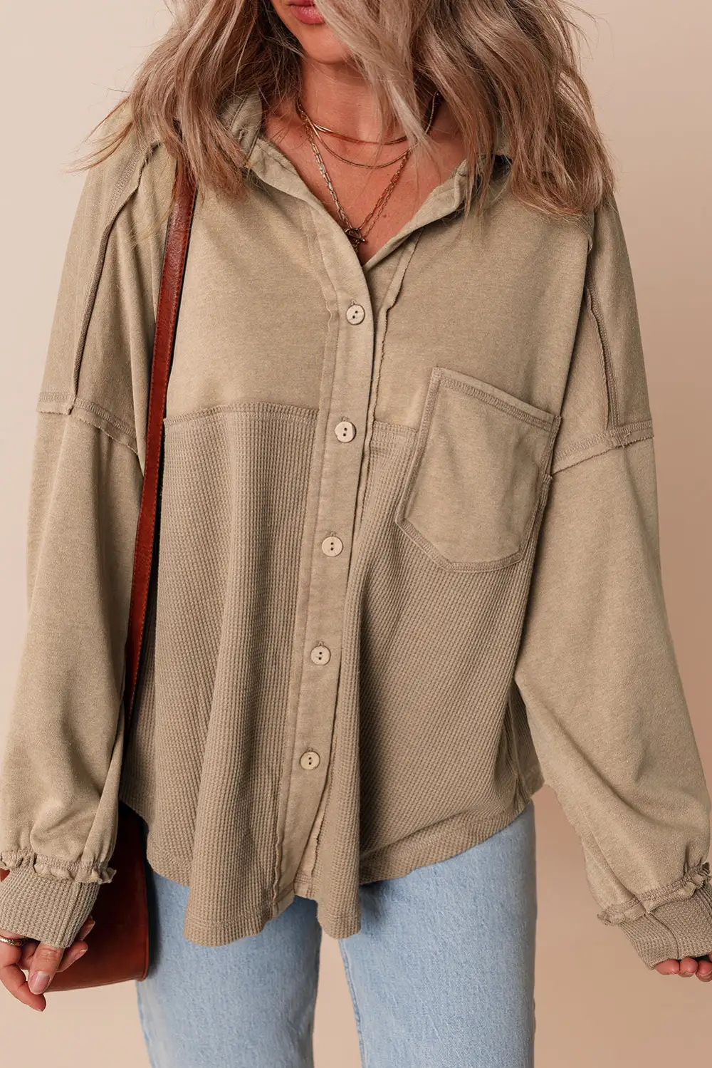 Goat Mineral Wash Textured Patchwork Loose Fit Shirt Jacket