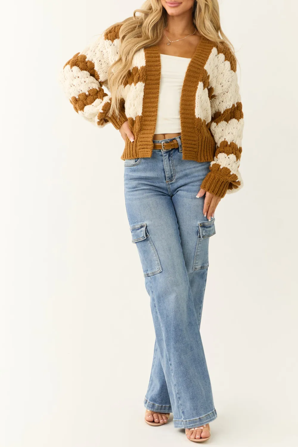 Brown Sugar Striped Long Sleeve Open Cardigan